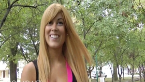 Tanned busty girl Tasha Cole outdoors