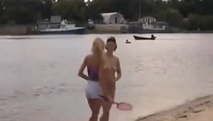 Nude teen bends over outdoors