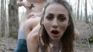 Super sexy stepsister likes fantasy cum on face in the woods in HD